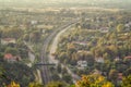 Litochoro view from castle to the city with buildings and road, Greece Royalty Free Stock Photo