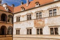 Litomysl, Czech Republic, 17 April 2022: Renaissance castle, UNESCO World Heritage Site, chateau with sgraffito mural decorated Royalty Free Stock Photo