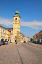 Smetanovo square is main square in Litomysl. Beautiful view of the Old Town Hall with clock. It was built in 1418 Royalty Free Stock Photo