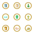 Litter icons set, cartoon style