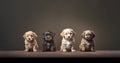 Litter Puppies in studio, portrait of cute puppy litter in a row on dark background, pets,dogs concept, adorable dog Royalty Free Stock Photo