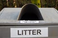 Litter sign on a trash can or bin in the countryside park Royalty Free Stock Photo