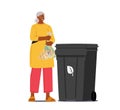 Litter Sorting, Recycling And Segregation, Environment Protection. Senior Woman City Dweller Throw Organic Garbage