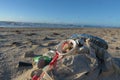 Litter trash pollution on beach Royalty Free Stock Photo