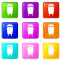 Litter waste bin icons 9 set