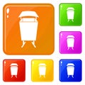 Litter waste bin icons set vector color