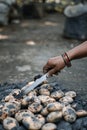 Litti Chokha baked on fire coal indian traditional food Royalty Free Stock Photo