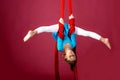 Little acrobat girl doing splits in the air Royalty Free Stock Photo