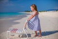 Little adorable girl in beach chair during Royalty Free Stock Photo