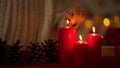 Little adorable girl lighting candles on Christmas eve, belief in happy future