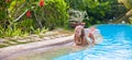 Little adorable girl in swimming pool relax Royalty Free Stock Photo