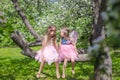 Little adorable girls with butterfly wings on Royalty Free Stock Photo