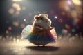 Little adorable hamster princess dancing in her beautiful dress on a hamster party. Generative AI