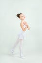 A little adorable young ballerina poses on camera