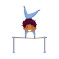 Little African American Boy Doing Gymnastics Tumbling on Horizontal Bar Vector Illustration