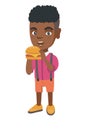Little african-american boy eating a hamburger.