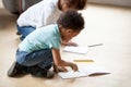 Little African American children drawing with colorful pencils Royalty Free Stock Photo