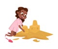 Little African American Girl Playing on Pile of Sand, Kid Having Fun on Playground Cartoon Style Vector Illustration Royalty Free Stock Photo