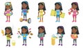 Little african girl vector illustrations set. Royalty Free Stock Photo