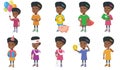 Little african girl vector illustrations set. Royalty Free Stock Photo