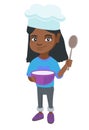 Little african girl holding a saucepan and a spoon