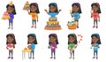 Little african girl vector illustrations set. Royalty Free Stock Photo