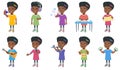 Little african girl vector illustrations set. Royalty Free Stock Photo