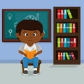 Little afro schoolboy with chalkboard Royalty Free Stock Photo