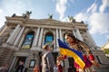 Little Amal, a giant puppet representing a Syrian refugee girl, in Lviv, Ukraine