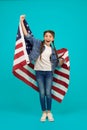 Little american girl. National holidays. Independence celebration. Happy child. Independence day holiday. Americans