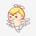 Little angel cartoon. Kawaii smiling cute angel yellow haircut with wings and halo. Royalty Free Stock Photo