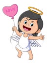 The little angel girl is holding the love balloon Royalty Free Stock Photo