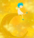 Little angel sitting on the moon Royalty Free Stock Photo