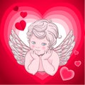 Little angel with wings, cupid heart