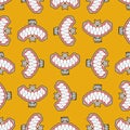 Little angry dog pattern seamless. small Pet Teeth grin background. vector texture