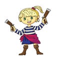 Little angry girl pirate with pistols on white Royalty Free Stock Photo