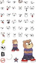 Little grumpy teddy bear cartoon expressions set