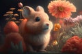 Little animals like Porcupine, rat, dog, cat, bunny and a flowers world 3D fantasy art, kid wall art, frame artwork