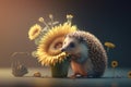 Little animals like Porcupine, rat, dog, cat, bunny and a flowers world 3D fantasy art, kid wall art, frame artwork