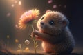 Little animals like Porcupine, rat, dog, cat, bunny and a flowers world 3D fantasy art, kid wall art, frame artwork