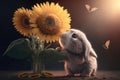 Little animals like Porcupine, rat, dog, cat, bunny and a flowers world 3D fantasy art, kid wall art, frame artwork