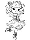Little anime girl in a dress jumps for joy. Children coloring. Vector, generative ai.
