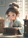 little anime girl wearing chinese hanfu sitting in the sunlight generative AI