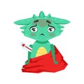 Little Anime Style Baby Dragon With Fever Feeling Sick Cartoon Character Emoji Illustration