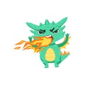 Little Anime Style Baby Dragon Off Breathing Fire Cartoon Character Emoji Illustration Royalty Free Stock Photo