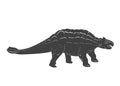 Little Ankylosaurus cartoon baby. Jurassic period dinosaur icon isolated on white. Armored dinosaur black and white