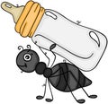 Little ant carrying a baby milk bottle