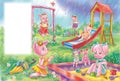 Little anthro piglets at the playground cartoon beautiful illustrationsabout healthcare