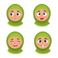 Set of arab girl with hijab happy face expression isolated on white