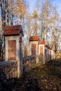 Little architecture. Fence around the park build from bricks and stones, part of residential manor in Traku Voke.